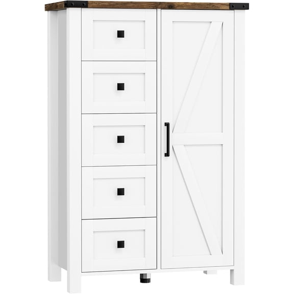 VVFLU Farmhouse 5 Drawer Dresser Storage Cabinet Chest of Drawer for Bedroom, 48" Tall White Wood