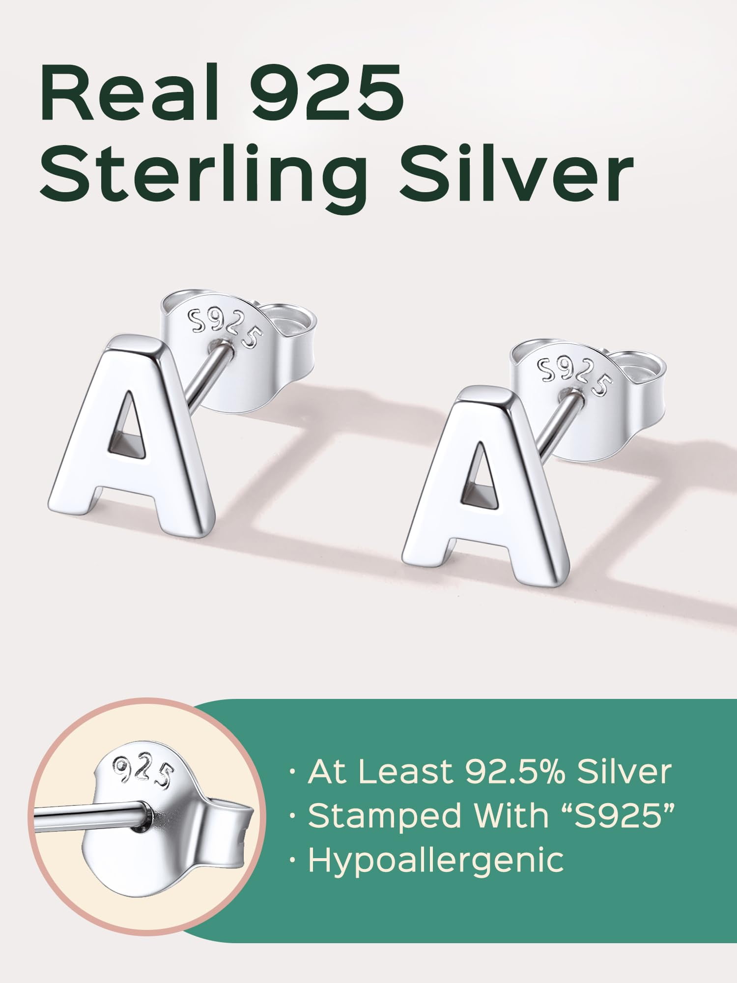 ChicSilver Minimalist 925 Sterling Silver 26 Letters A-Z Stud Earrings Suitable for Sensitive Ears Women Jewelry Gifts Daily Wear (with Gift Box)
