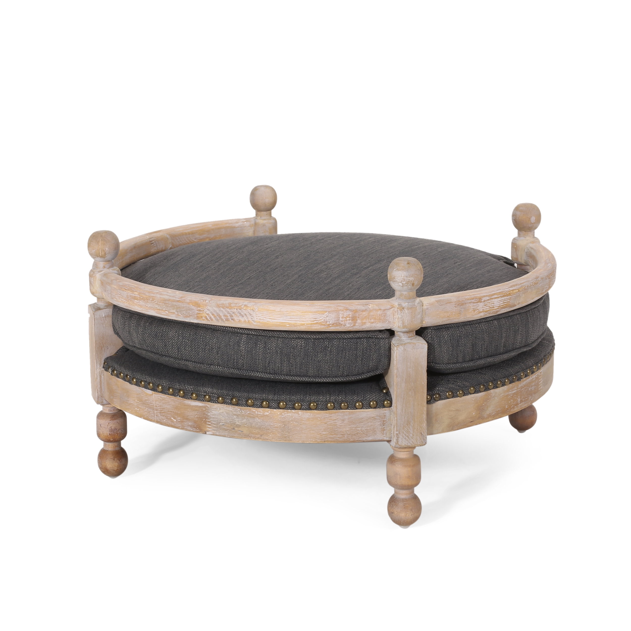 Noble House Rex Fabric and Wood Frame Medium Pet Bed, Charcoal and Antique Natural