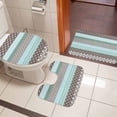 thumbnail image 4 of Boho Geometric Bath Mat 3 Piece Bathroom Rug Set, Turquoise Green Brown Tribal Stripes Non Slip Bath Rug Contour Mat and Toilet Lid Cover, Absorbent Shower Mats Soft Bath Rugs and Mats Sets, 4 of 8