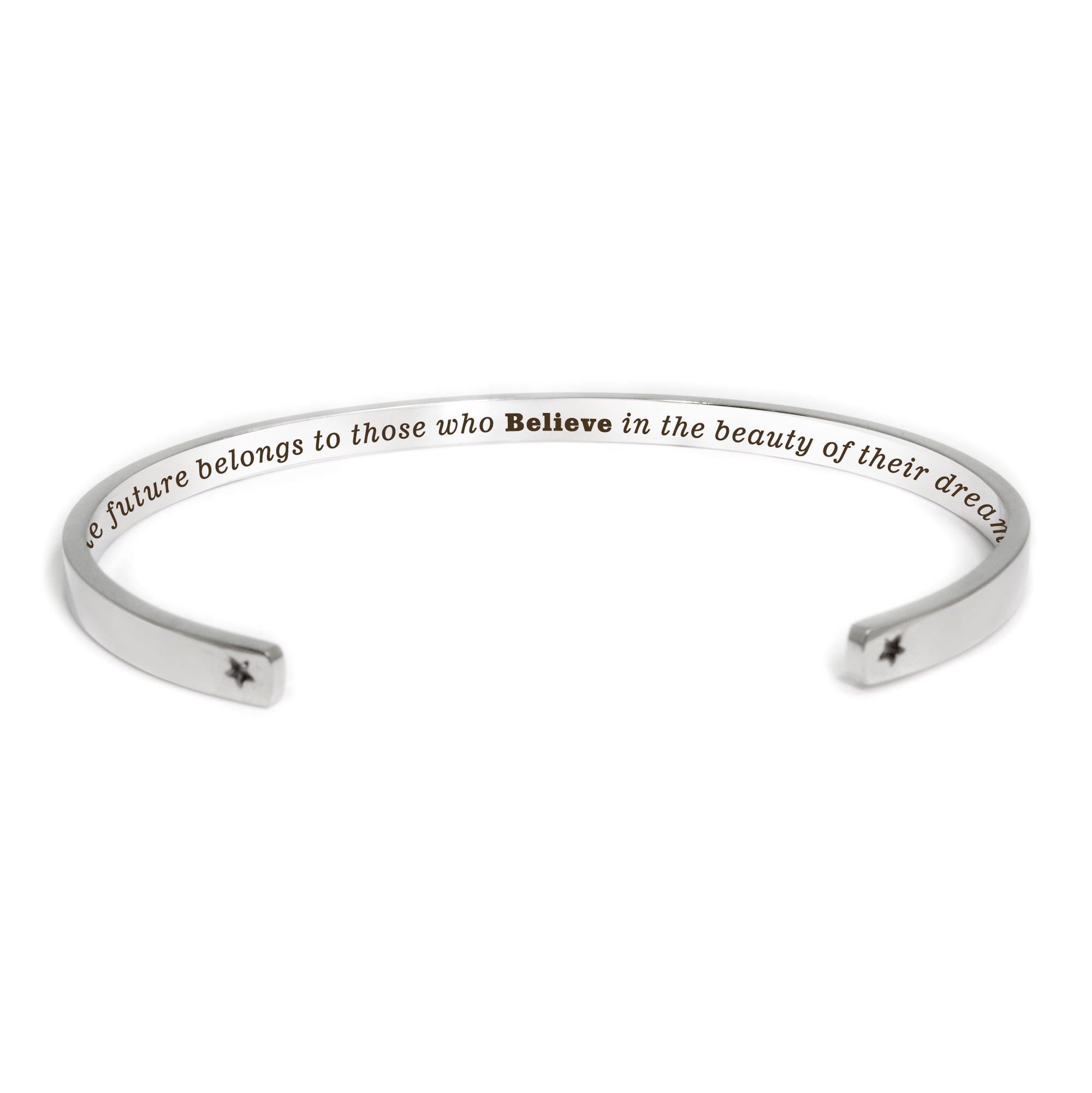 "The future belongs to…" Silver Stainless Steel Graduation Theme Hidden Message Gift for Her Cuff Bracelet with Gift Set