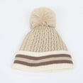 thumbnail image 2 of Mikilon Women's Winter Puffball Kniteed Hats Pacthwork Color Plus Vlevet Striped Hats Comfortable Thicken Warm Hats, 2 of 3