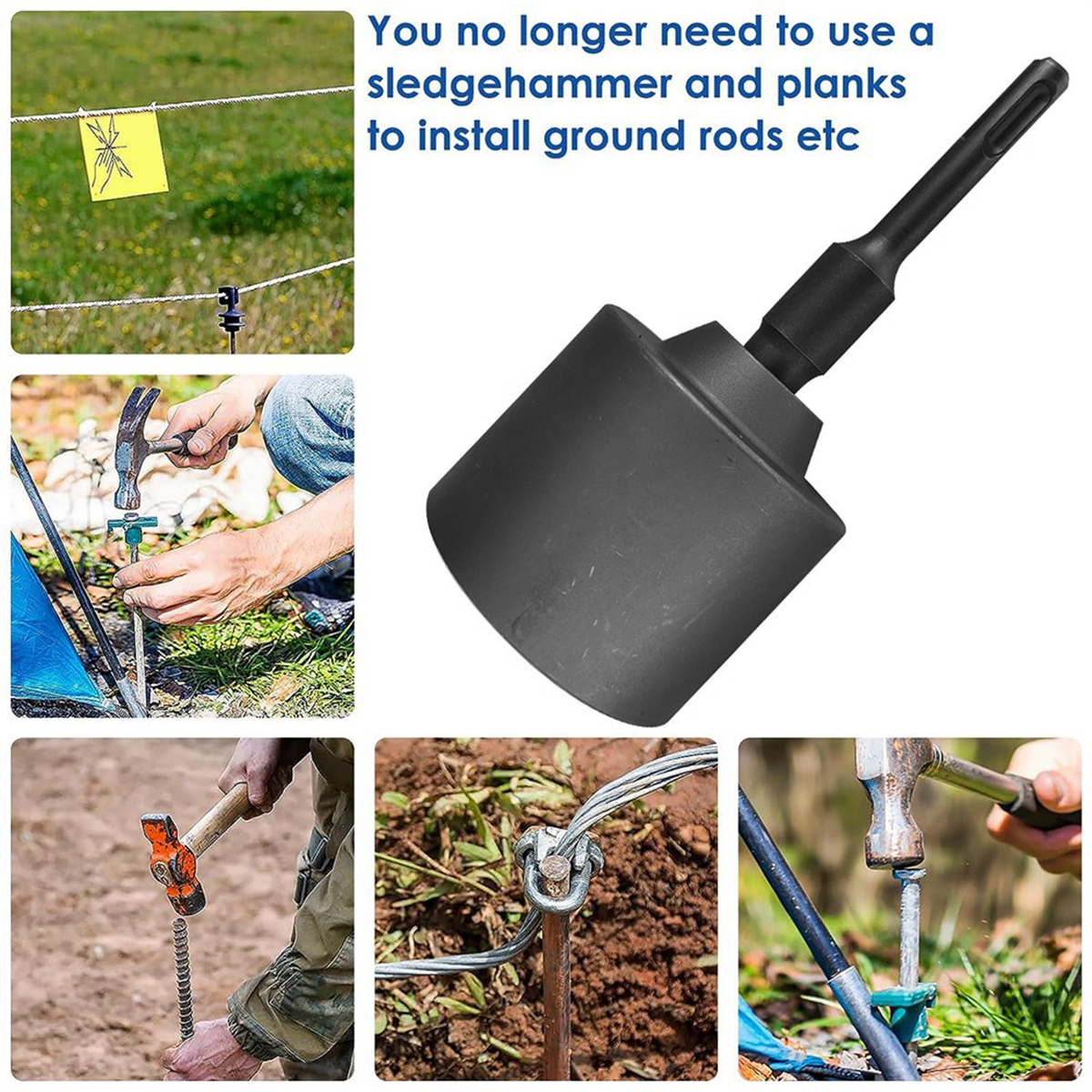 SDS Plus T-Post Ground Rod Driver, 65mm Drill Bit Driver,Hammer Drill Rod Converter for Rotary Hammer Drill Ground Rods
