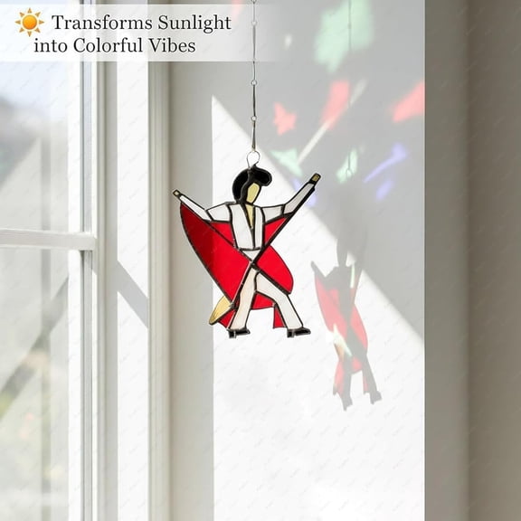 Dancing King Pattern, Handmade Stained Glass Spinner, Kinetic Acrylic Hanging Decor, The Memphis Melody for Window, Garden, Porch, Window Decoration (1 pc)