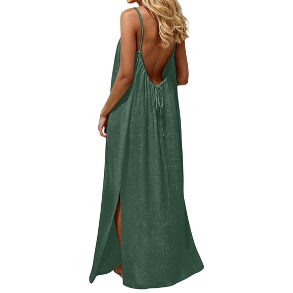 CHGBMOK Backless Cami Dresses for Women Cami Lounge Dress Backless Sleeveless House Dress Long Sundress with Back Tie