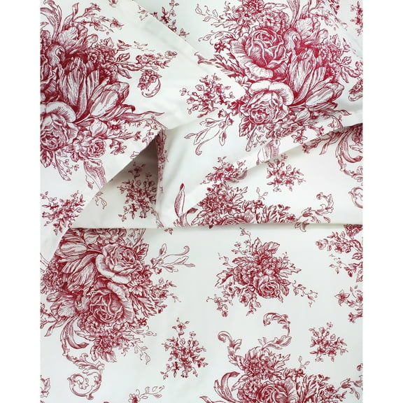 Melange Home Printed Design Cotton Collection 400 Thread Count Red Toile Duvet Set 2 Piece Twin