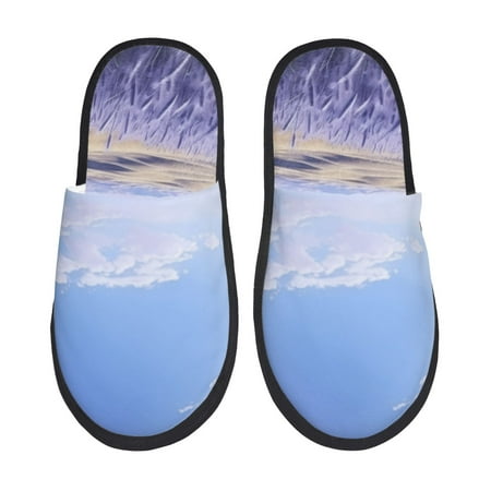 Balery Lavender Fields Under Blue Sky Slient Indoor Furry Fleece Comfort House Shoes Soft Non-Slip Home Shoes Cotton slippers House Slippers-- Large