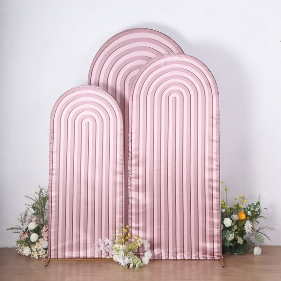 BalsaCircle 3 Dusty Rose Ripple Satin Round Top Wedding Arch Backdrop Stand Covers Party Events Decorations