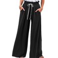 thumbnail image 1 of Pantalones de mujer Pantalones de pierna ancha de cintura alta Pantalones con cierre de cordón Pantalones casuales sueltos de color puro, 1 of 5