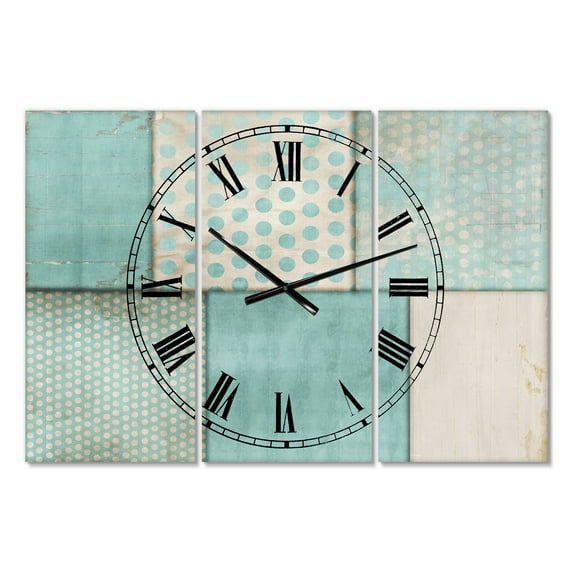 Designart 'Teal Print Collage' Large Mid-Century Wall Clock
