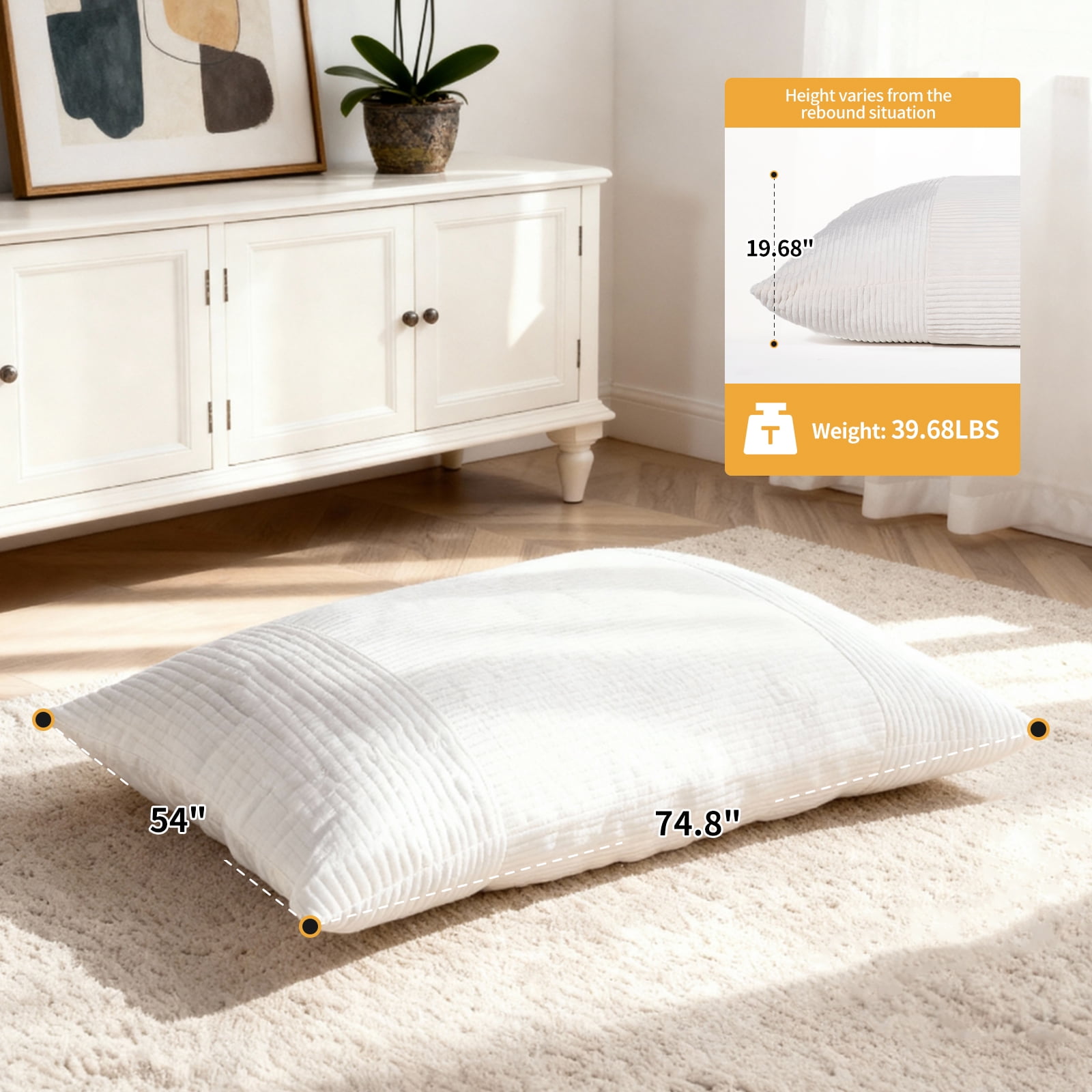 Nalone 4-in-1 Large Bean Bag Chair for Kids Adults - 6.4 FT Memory Foam Filled Convertible Lounger, Large Floor Sofa Bed with Removable Washable Cover for Bedroom, Living Room, Office (White)