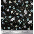 thumbnail image 2 of Soimoi Black Silk Fabric Astronaut & Planet Galaxy Printed Fabric 1 Yard 42 Inch Wide, 2 of 3