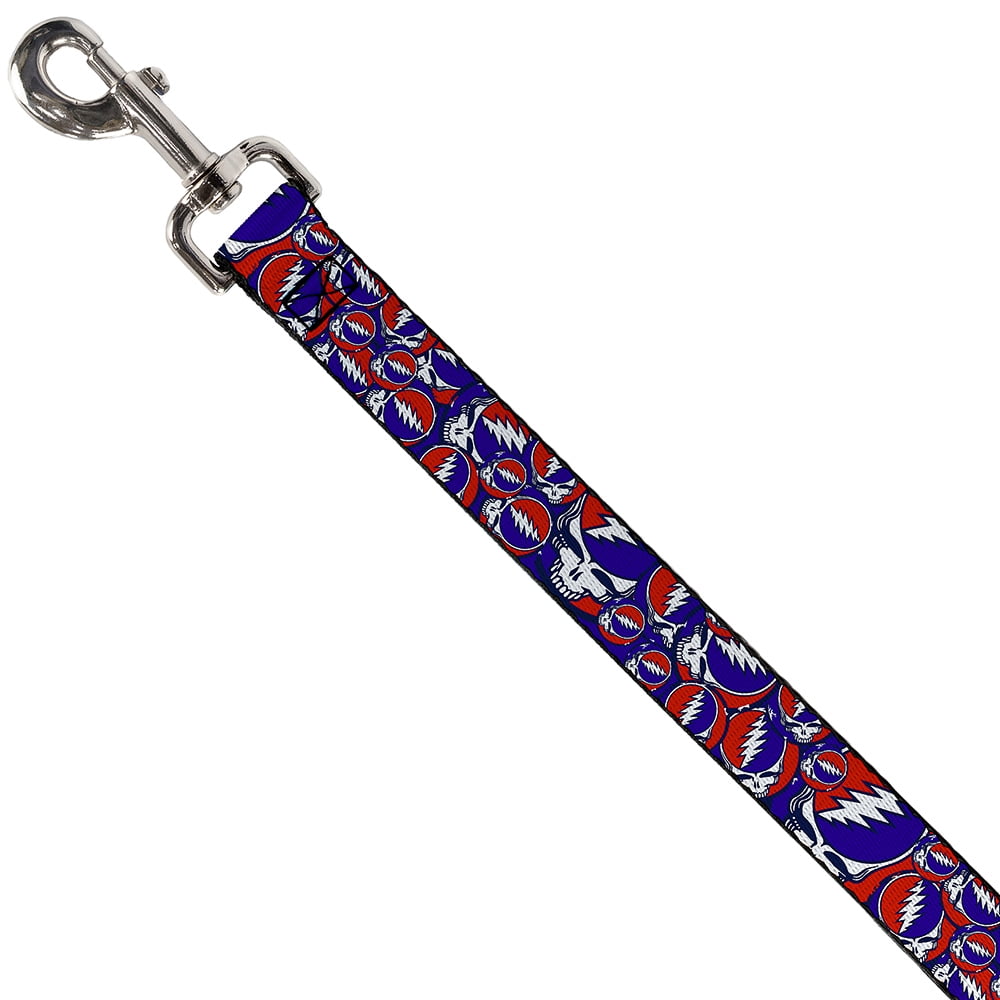 Grateful Dead Pet Leash, Dog Leash, Steal Your Face Stacked Red White Blue, 4 Feet Long 1.0 Inch Wide