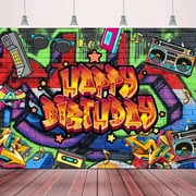 80s and 90s Rock N Roll Hip Hop Graffiti Photo Booth Backdrop Banner - Retro Disco Party or Punk Rock Music Party Backdrop Banner Decoration, 6x4Ft