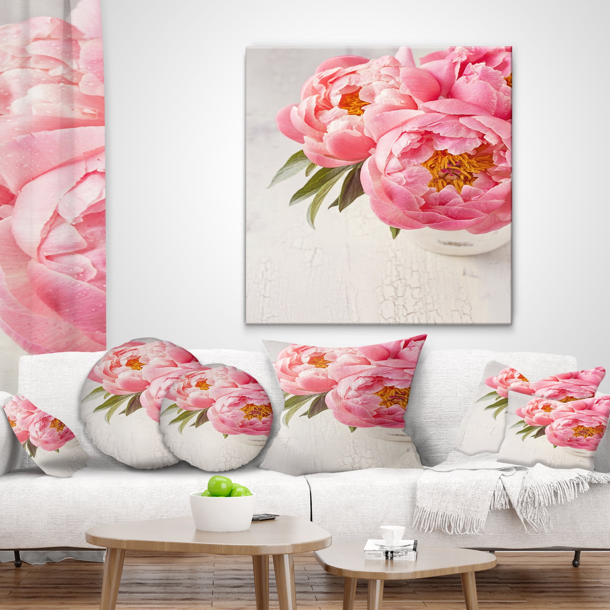 Designart Peony Flowers in Vase Photography - Floral Throw Pillow - 12x20