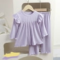 thumbnail image 3 of Cethrio Girls 2 Piece Pajama Sets, Soft Crew Neck Flutter Sleeve Comfy Sleepwear Loungewear Purple Size 6, 3 of 4