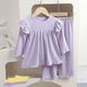 thumbnail image 4 of Conjuntos de ropa de casa para niños con cuello redondo y mangas voladoras, pijamas casuales y cómodos de color sólido, conjunto de dos piezas para niñas bebés, ropa con aire acondicionado, conjunto d, 4 of 5
