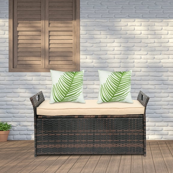 Seizeen Iron Storage and Zippered Cushion Outdoor Bench, Gray