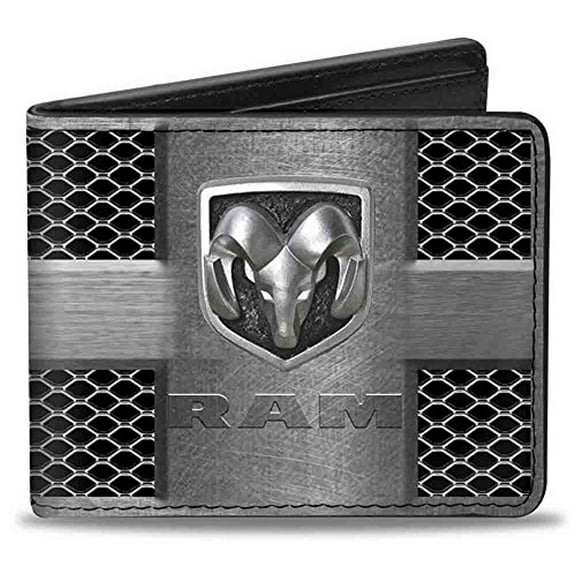 Ram Wallet, Bifold, Ram Logo Grill Silvers Black, Vegan Leather