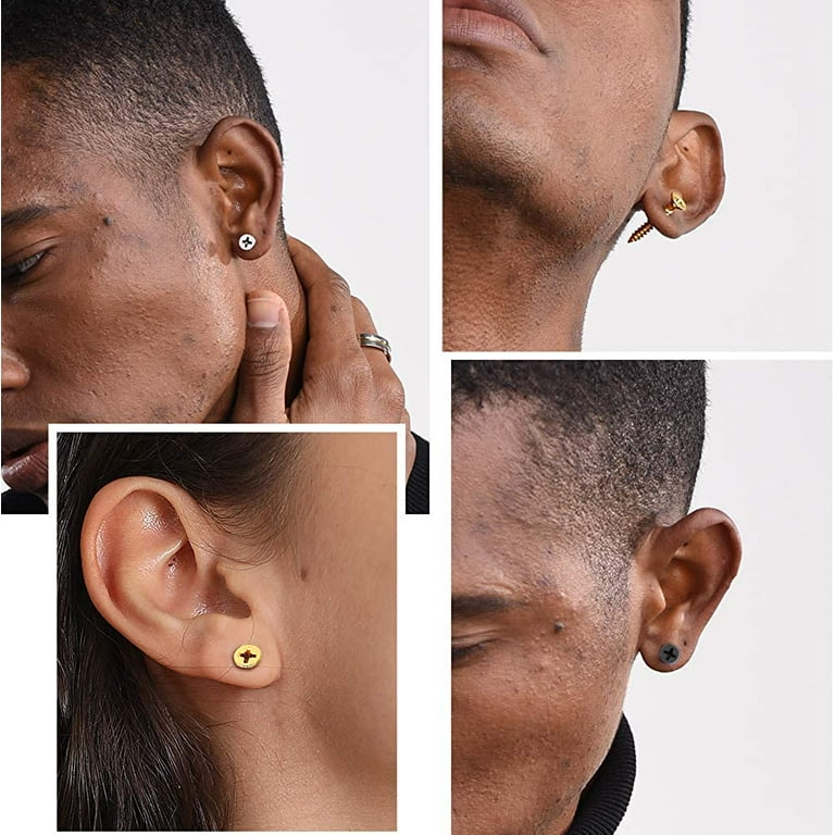 PROSTEEL 3 Pairs set Screw Stud Earrings for Men Stainless Steel Punk Hip Pop Huggie Earrings Jewelry