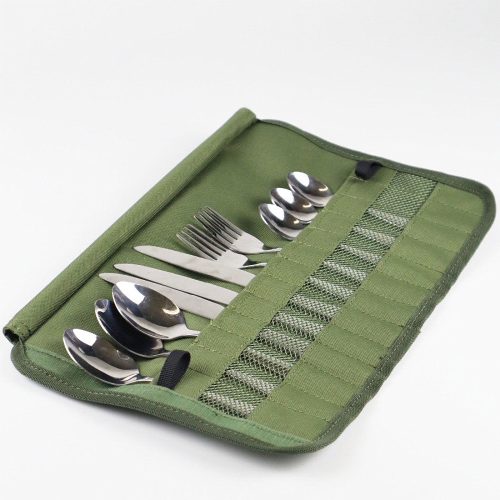 UDIYO 1 Set Camping Tableware Easy to Carry Stainless Steel Outdoor Picnic  Portable Folding Cutlery with Storage Bag Daily Use 