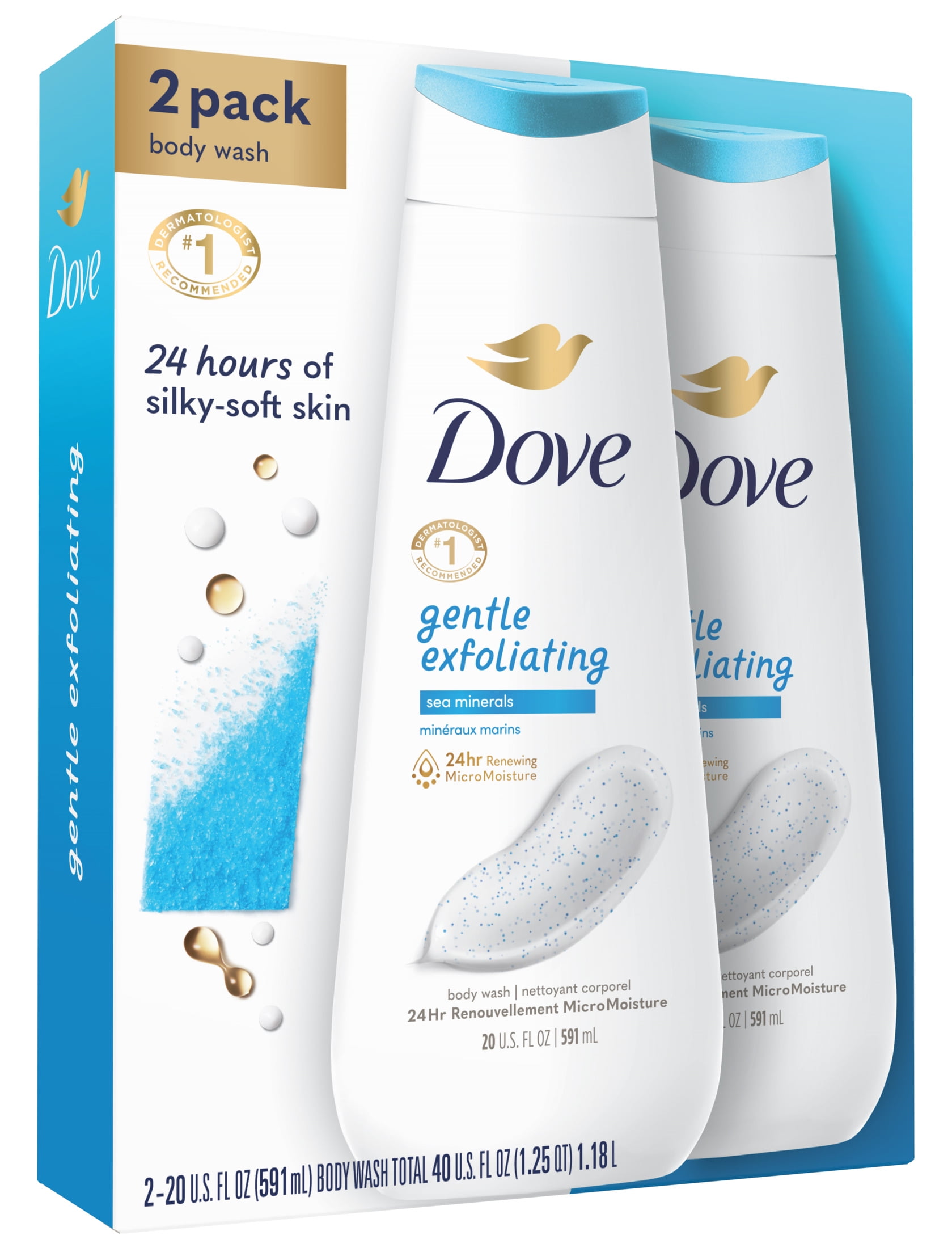 Dove Body Wash Gentle Exfoliating Cleanser, 20 oz, 2 Count