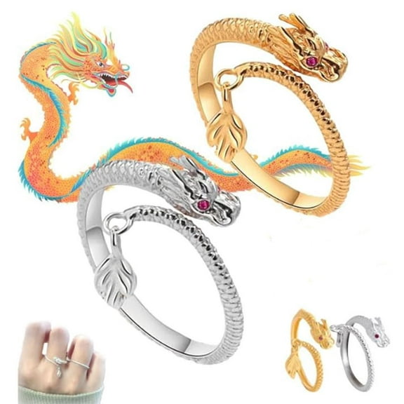 2Pcs Women Fashion Dragon Ring, Adjustable Rings Jewelry Gifts