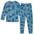 thumbnail image 2 of FORMRS Long Sleeve Top and Pants Pajama Set for Niños 2-Piece Sleepwear, Sizes 18M-8Y, Blue Forest Cat Pattern, 2 of 6