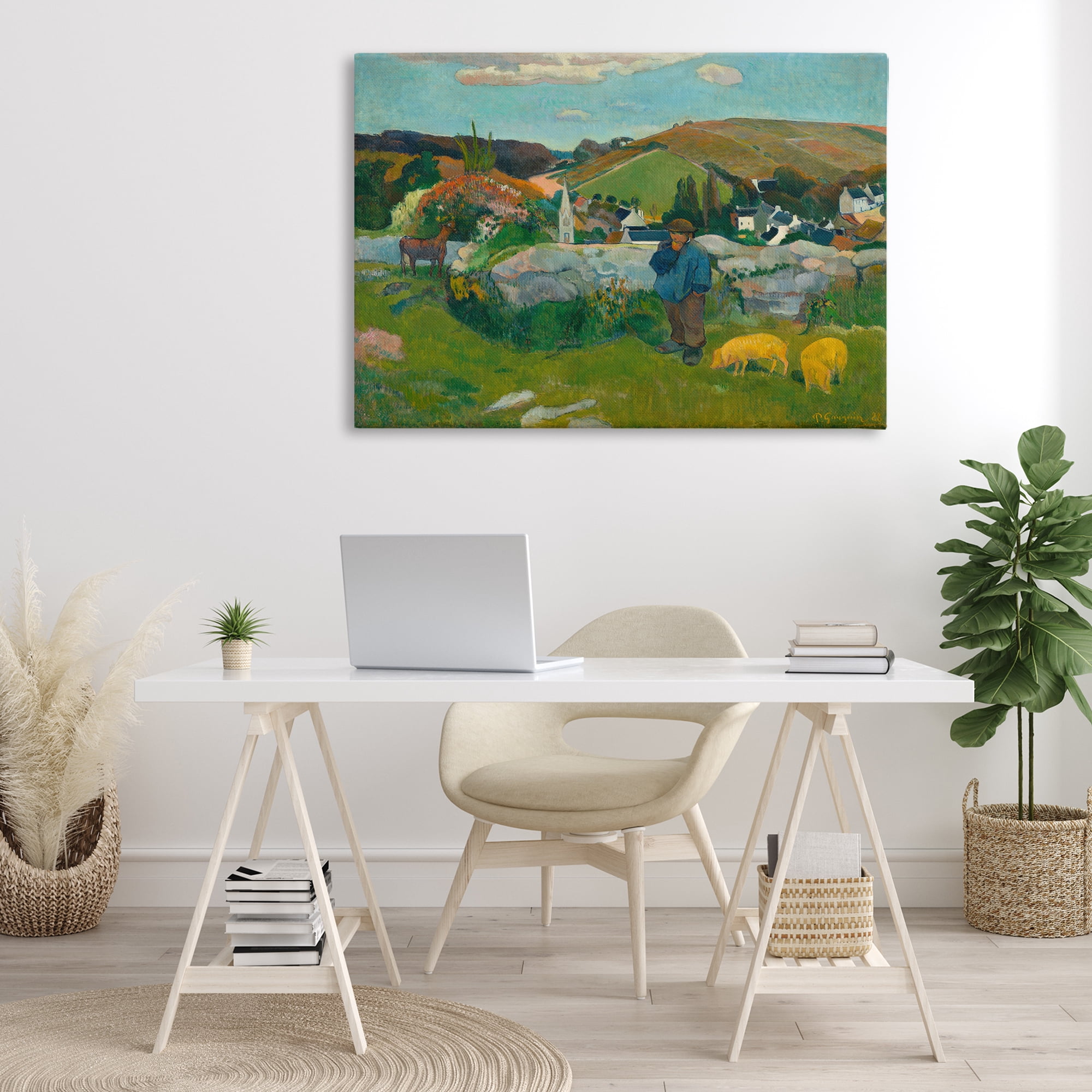Stupell Industries Classic Gauguin Swineherd Landscape & Nature Painting Wrapped Canvas Art Print Wall Art, 45 x 30