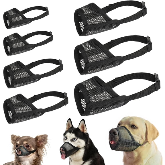 7-Piece Mesh Dog Muzzle Set - Adjustable Breathable for S/M/L Dogs - Prevents Biting/Chewing, Ideal for Grooming/Walking/Vet Visits