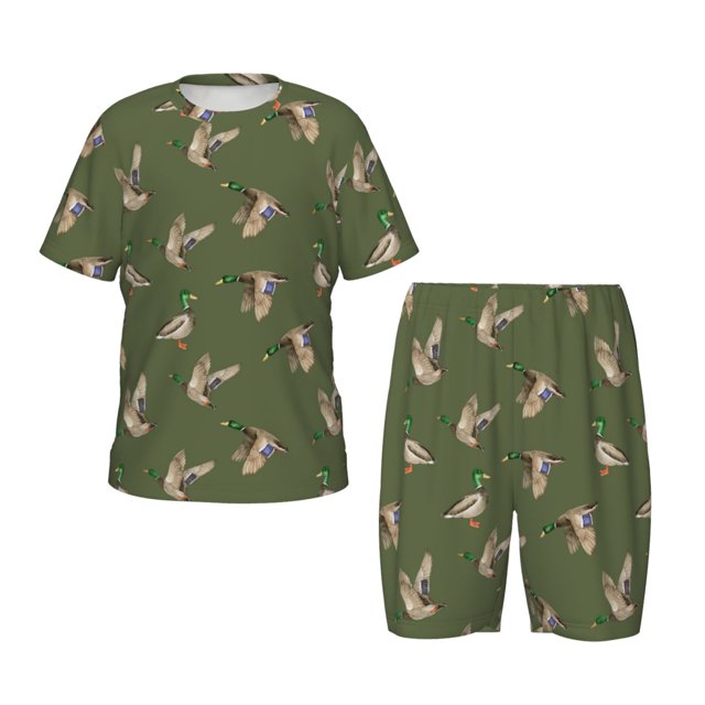 Fotbe Birds Wild Ducks Pijama Estampada de 2 Piezas para Niños – Ropa de Dormir de Manga Corta Cómoda para Niños y Niñas, Camiseta y Shorts de Algodón-Medium