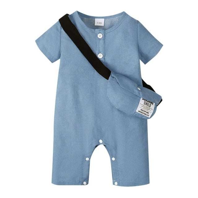 Gibobby Ropa Para Bebe Conjunto de ropa de bebé recién nacido, de algodón infantil, mono de manga corta, traje de bebé azul vaquero con pequeña(Azul, 9-12 M)