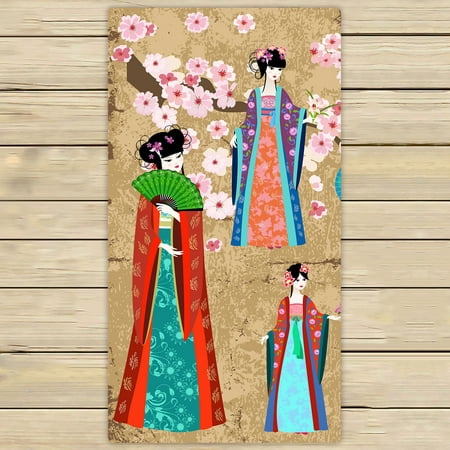 YKCG Oriental Girl in Chinese Costume Pink Floral Cherry Blossom Hand Towel Beach Towels Bath Shower Towel Bath Wrap For Home Outdoor Travel Use 30x56