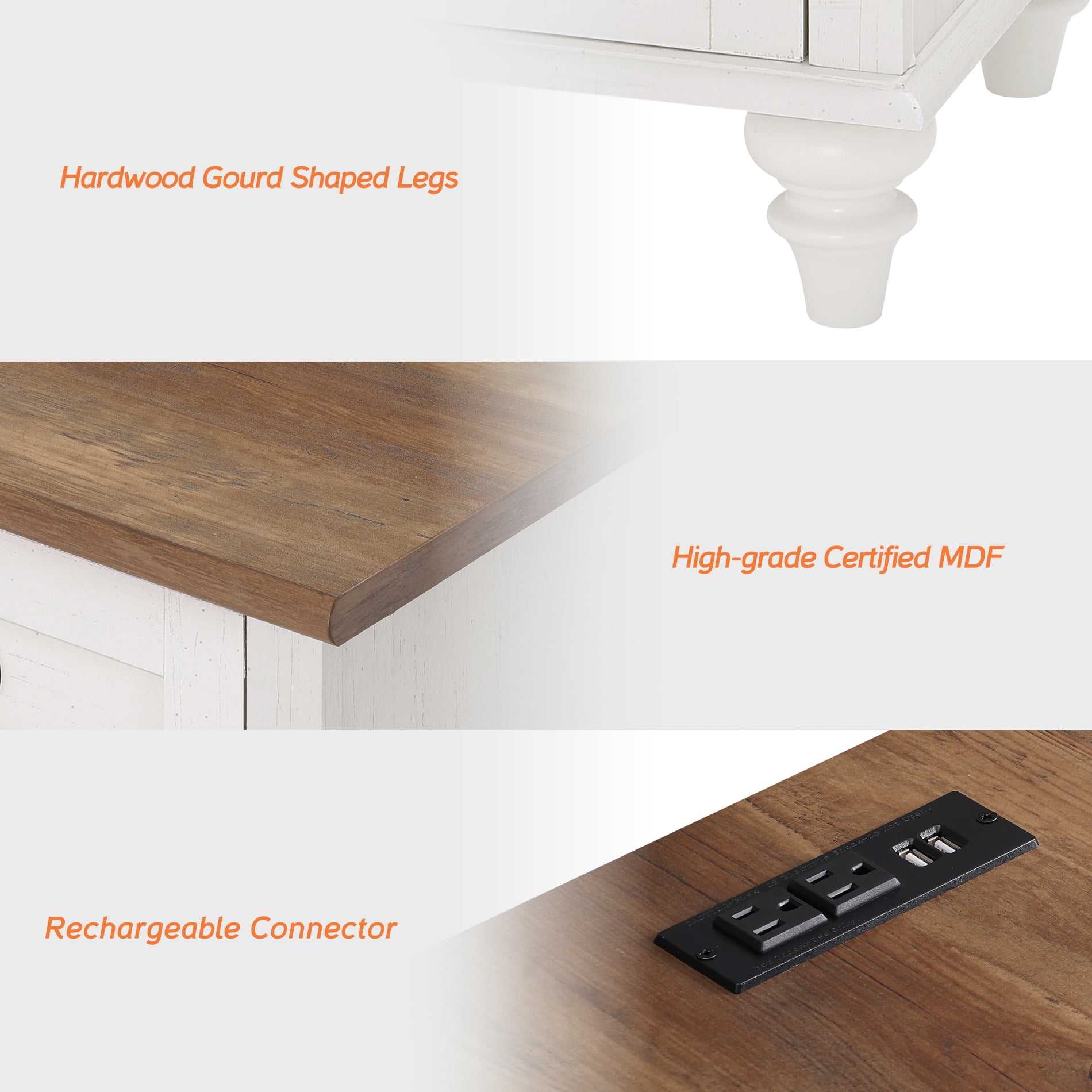 FITUEYES Modern Nightstand with 2 Drawers & Charging Station, White