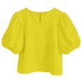 thumbnail image 5 of TARIENDY Summer Casual Shirts for Women Puff Sleeve Notch Neck T Shirt Loose Fit Solid Color Going Out Tops Trendy Outfits Yellow XL, 5 of 7