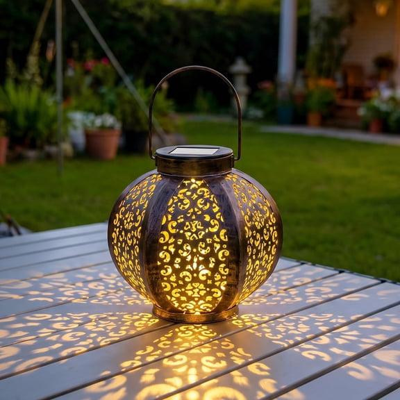 Postlucky 6.7" Outdoor LED Solar Hanging Lantern Lights for Porch Garden Table Decoration, Metal Antique Bronze Color