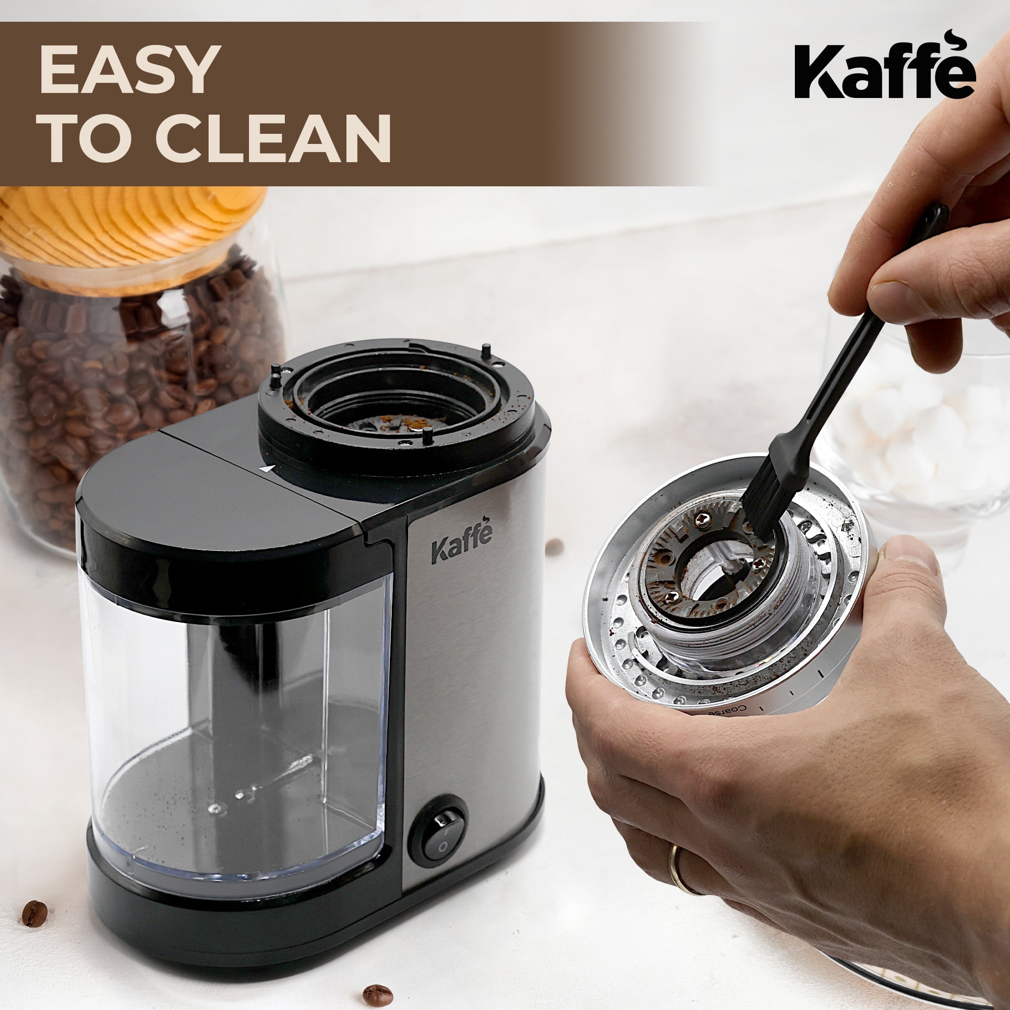 Kaffe Coffee Grinder Electric. Best Coffee Grinders for Home Use. (14 Cup)  Easy On/Off w/Cleaning Brush Included. White