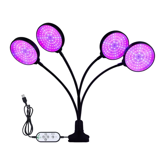 Lumière de Culture pour Plantes à 4 Têtes Alimentée par Usb avec Spectre Rouge/bleu, Étanche IP66, 5 Niveaux Dimmables, Minuterie 4/8/12H, Col de Cygne Flexible à 360° et Clip Antidérapant pour Plantes d'Intérieur, Serre, Hydroponie
