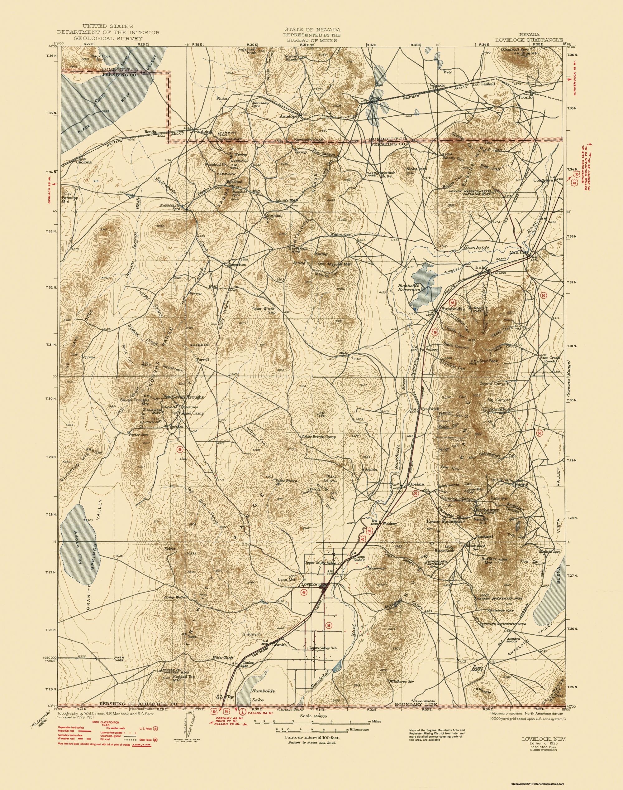 Topo Map Lovelock Nevada Quad USGS 1935 23 x 29.13 Matte Canvas