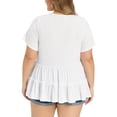 thumbnail image 4 of GRACE & GRANDEUR Women's Plus Size Easter Babydoll Tops Textured Tiered Pleated V Neck Short Sleeve Casual Loose Fit Summer Peplum Blouses 3X White, 4 of 7