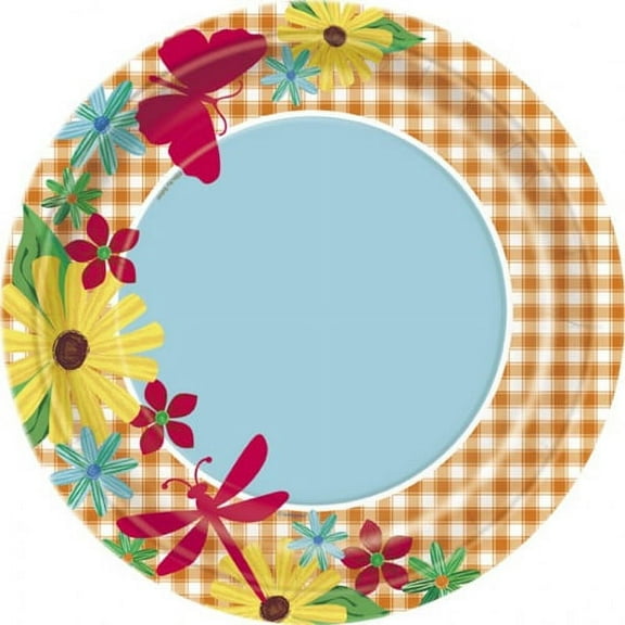 Floral 'Garden Check' Large Paper Plates (8ct)