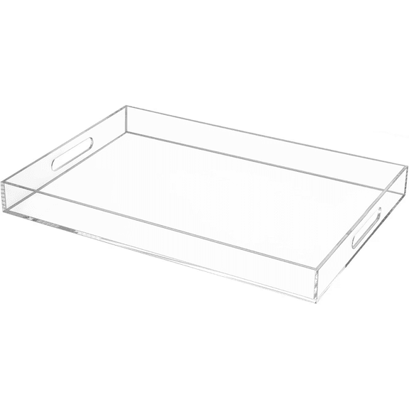 12"x16" Acrylic Serving Tray with Handles, Clear Decorative Tray for Coffee Table, Vanity, Bathroom Counter, Makeup Organizer