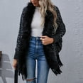 thumbnail image 4 of cllios Women Fashion Casual Knitted Leopard Print Faux Fur Collar Tassels Sweater Long Sleeve Cardigan Tops, 4 of 7