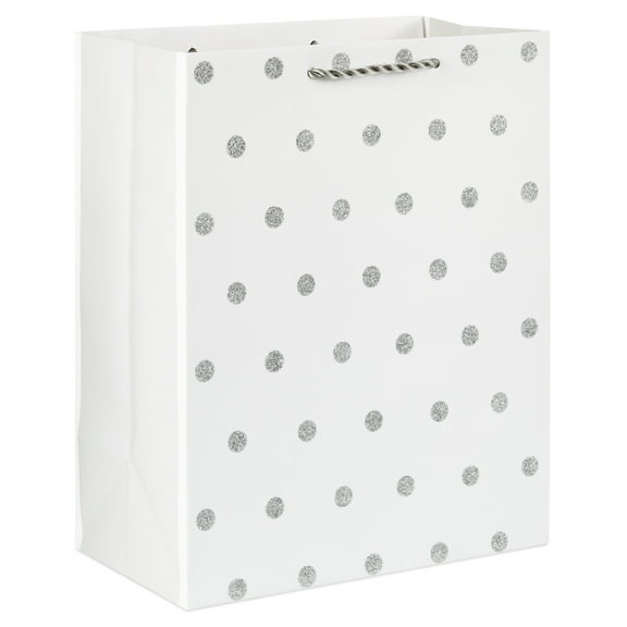 Hallmark Medium Gift Bag (White with Silver Glitter Dots)