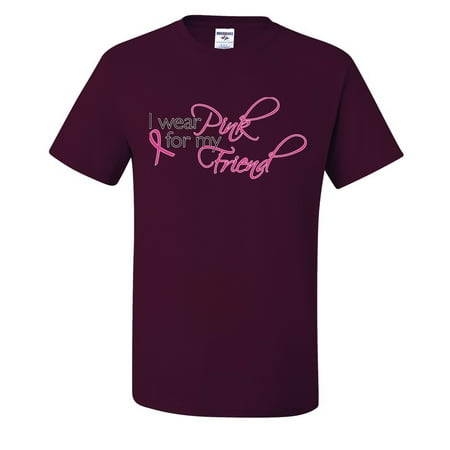I Wear Pink For My Friend Breast Cancer Awareness Mens T-shirts   Maroon  2XL