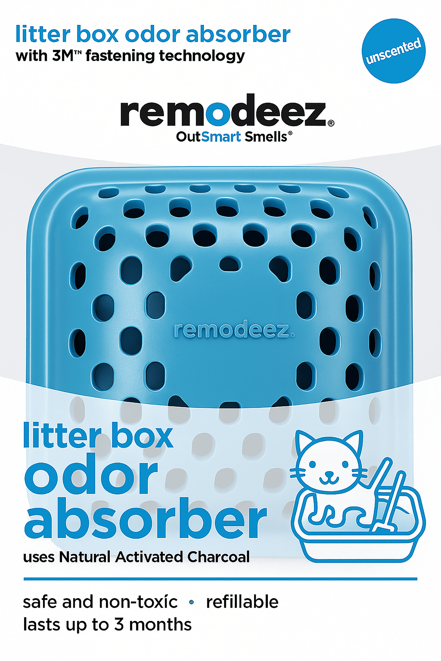 remodeez Cat Litter Deodorizer – Refillable Activated Charcoal Odor Eliminator, Non-Toxic, Blue