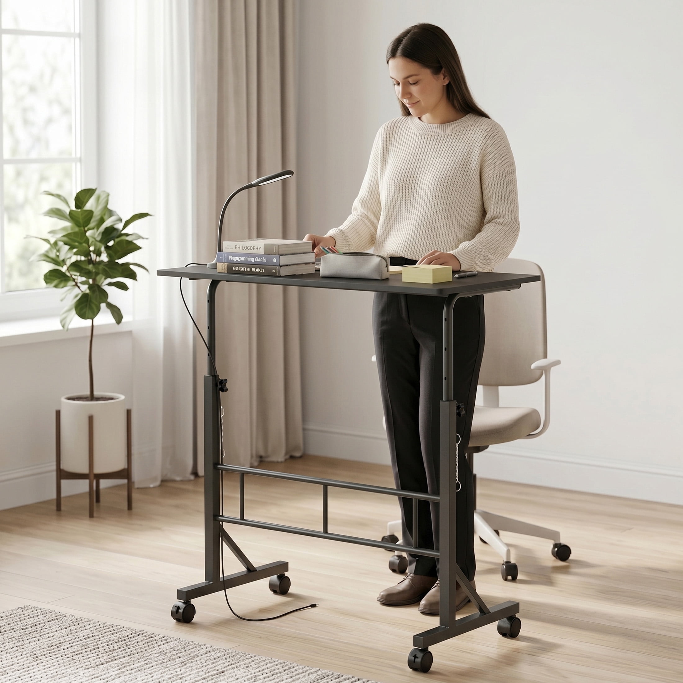 CONCETTA Adjustable Height Mobile Standing Desk with Wheels, 16"x31.5" Small Rolling Computer Desk for Home Office, Black