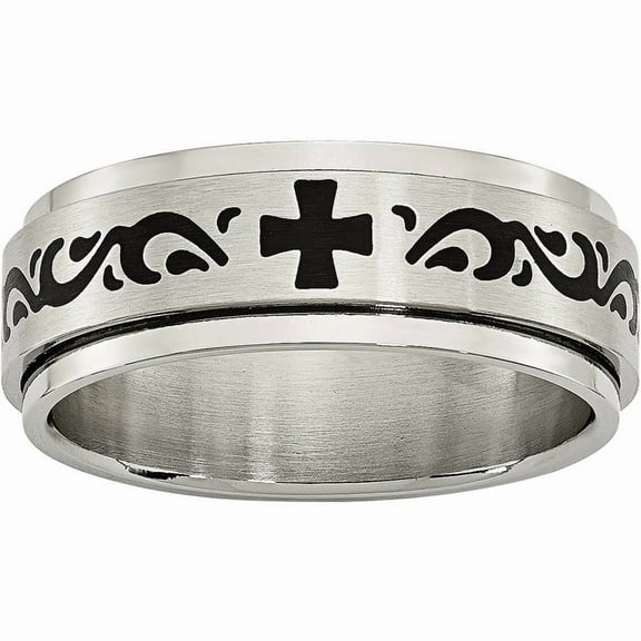 Stainless Steel Enamel Swirl Design 8mm Brushed/Polished Band
