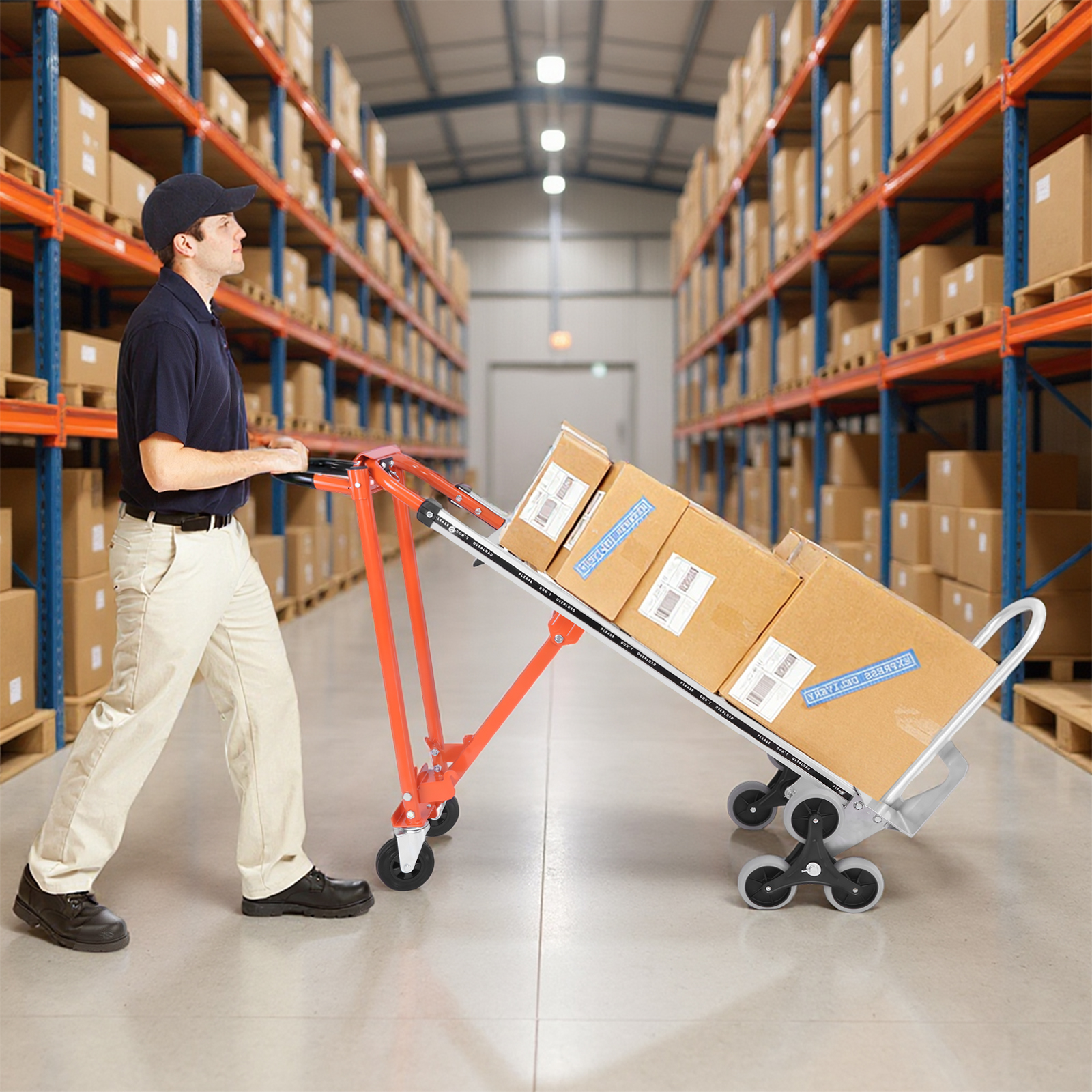 Qiyester Aluminum Hand Truck Dolly 3 in 1 Folding Convertible Stair Climbing Cart with Handle Wheels for Transport Moving Shopping Home, Office, Warehouse