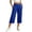 Blue, variant on cocolona Womens Solid Color Casual Capri Pants Elastic Waist Straight Wide Leg Lounge Cropped Trousers with Pockets